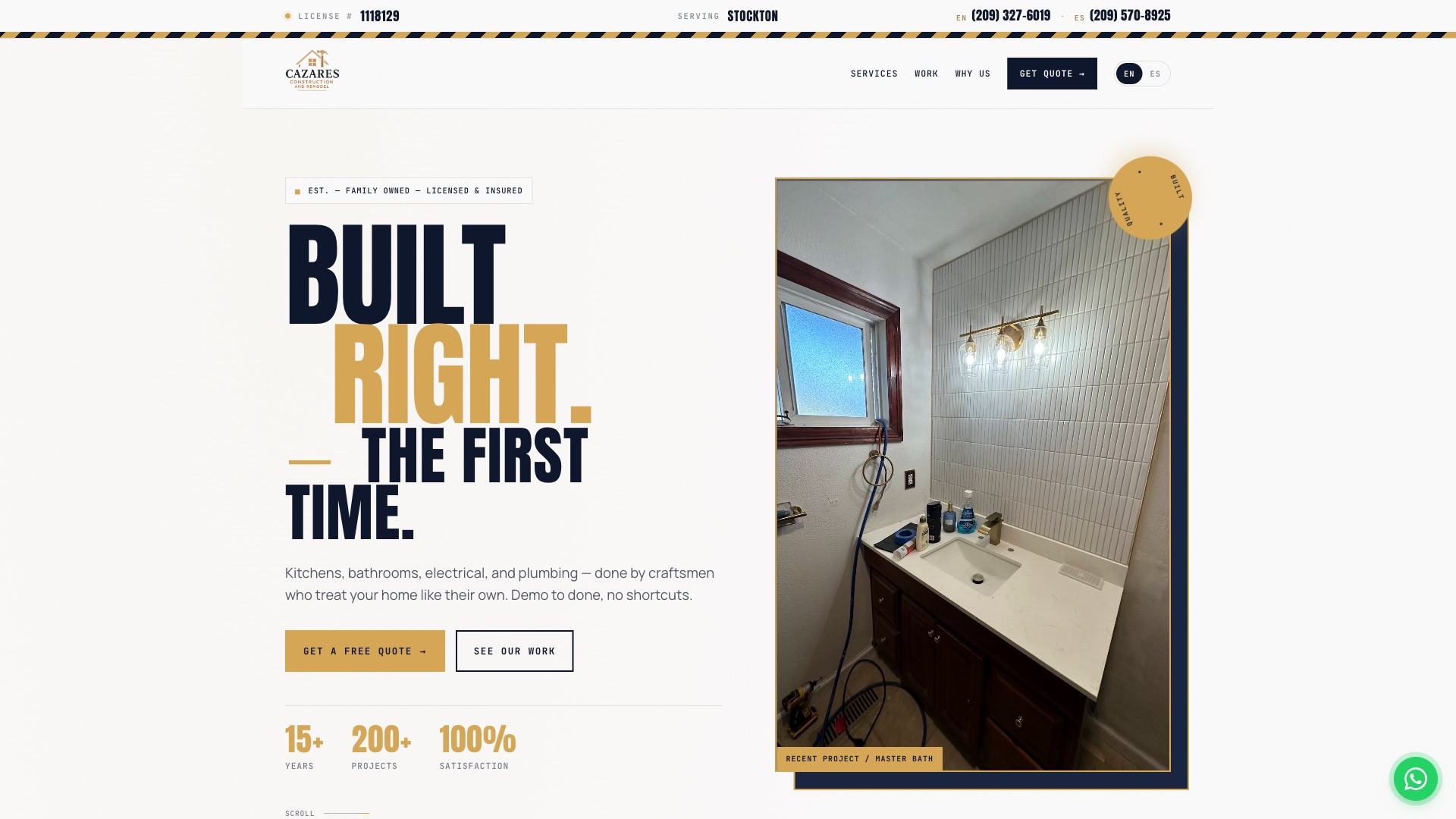 Cazares Construction & Remodel — bilingual marketing site, screenshot of homepage